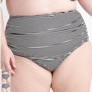 High Waist Black & White Stripe Swim Bottom